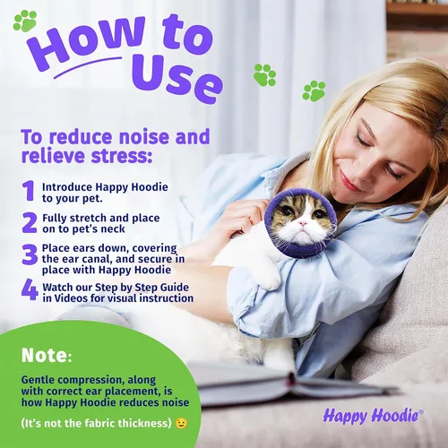 Vista 6 de Happy Hoodie The Original Dog & Cat Calming Band – Marca americana – Alivio de la Ansiedad/Protección de Ruido, Aseo, Thunder-Fireworks Paquete de 2