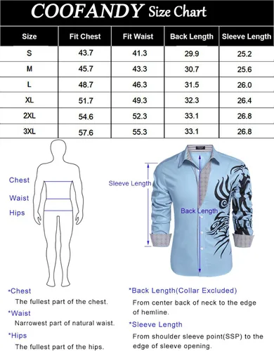 Vista 6 de COOFANDY Camisa de vestir con botones y estampado para hombre, camisas casuales de manga larga