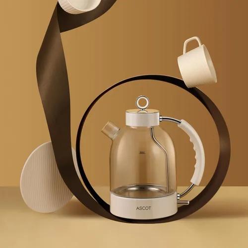 Vista 6 de ASCOT Hervidor eléctrico, hervidor de té eléctrico de vidrio para hombres/mujeres/familia, 1.5 L, 1500 W, calentador de té de vidrio