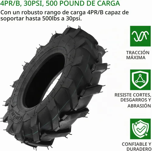 Vista 3 de AR-PRO Paquete de 2 neumáticos sin cámara 4.80/4.00-8 – Neumáticos de repuesto 4PR de 16 pulgadas para tractor cortacésped, tractor de jardín