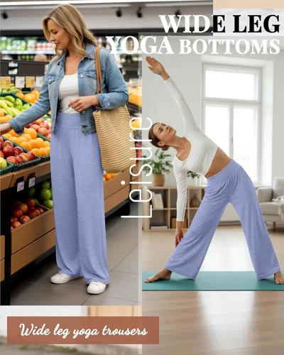 Vista 4 de Neer - Conjunto de 3 pantalones de yoga de pierna ancha para mujer - Pantalones deportivos cómodos, holgados, de cintura alta y casuales