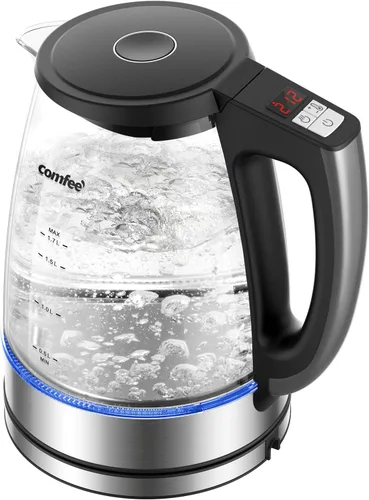Vista 8 de COMFEE' Hervidor eléctrico, hervidor de agua caliente de 1.7L, hervido rápido de 1500W, hervidor de té eléctrico de vidrio con indicador LED