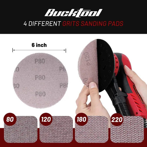 Vista 9 de Bucktool Lijadora orbital de 3.0 amp 6 pulgadas con motor sin escobillas, velocidad variable de 4000-10000, diámetro de órbita de 5mm, con control