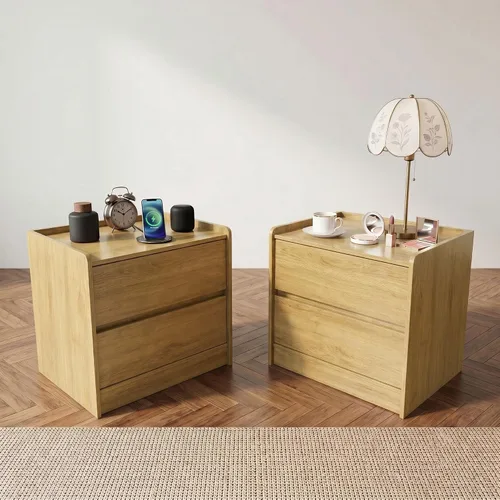 Vista 7 de HIPIHOM Mesita de noche de madera, mesita de noche con 2 cajones