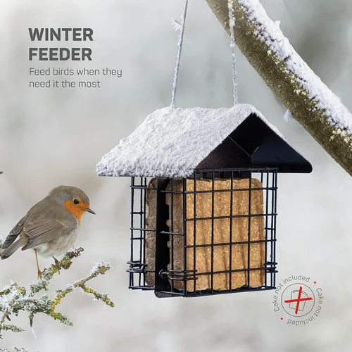Vista 2 de Comedero para pájaros de sebo para exteriores [doble capacidad] Comedero para pájaros silvestres con techo de metal colgante, comedero de sebo