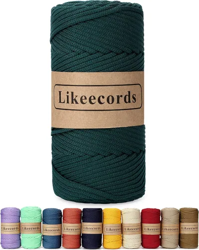 Vista 35 de Likeecords Cordón de macramé trenzado de poliéster de 0.157 in, 140 yardas, 426 pies, hilo elástico para bolsa de ganchillo para manualidades