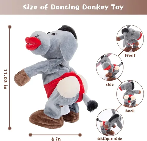 Vista 7 de Emoin - Juguete de burro que baila y canta, juguete de peluche interactivo musical de burro que se mueve, juguetes de felpa electrónicos, regalos