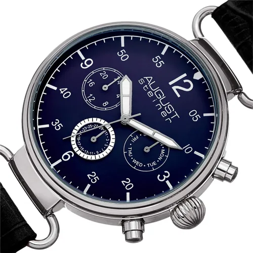Vista 2 de August Steiner AS8131 - Reloj multifunción para hombre, 3 subesferas de cuarzo suizo en correa de cuero genuino con textura de cocodrilo