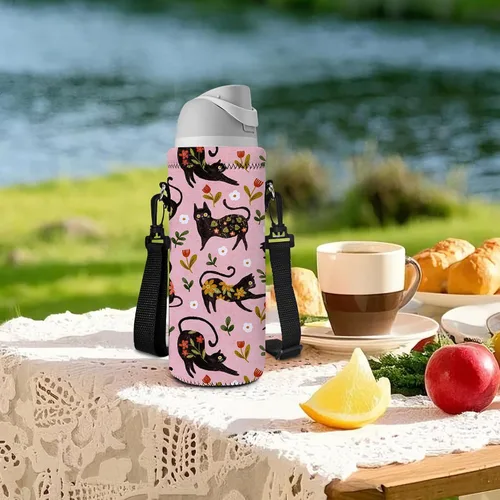 Vista 5 de RICHEN Bolsa de neopreno para botella de agua con correa ajustable para el hombro, cubierta aislada para botellas de acero inoxidable/vidrio/plástico
