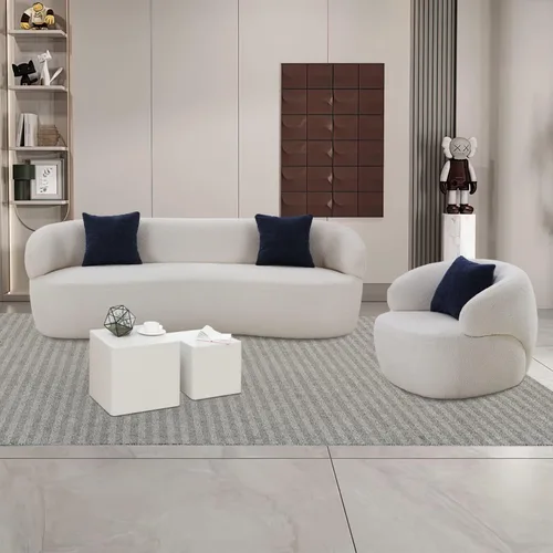 Vista 12 de KEVINSPACE Sofá curvo de 101 pulgadas, 4 asientos, moderno sofá de tela boucle de lujo, sofás de respaldo curvado de mediados de siglo, moderno