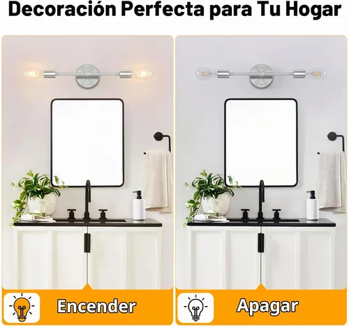 Vista 5 de FadimiKoo 2 lámparas de níquel cepillado para tocador de baño, iluminación plateada para baño sobre espejo, moderna iluminación de pared