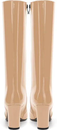 Vista 67 de AMBELIGHT Botas altas hasta la rodilla con cremallera y puntera puntiaguda para mujer, de patente sólida, tacón alto, 3.3 pulgadas