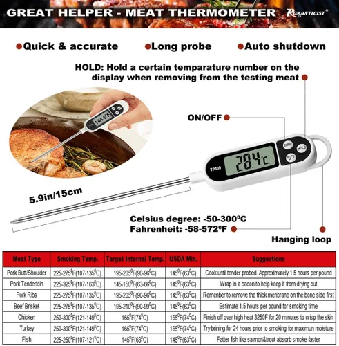 Vista 4 de ROMANTICIST Juego de 23 accesorios imprescindibles para parrilla de barbacoa con termómetro en estuche, juego de herramientas de barbacoa de acero