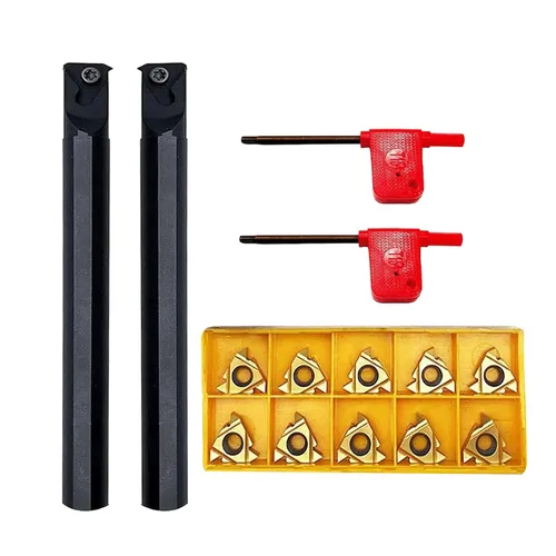 Vista 8 de 1/2inch Shank SER1212H16 Threading Tool Holder Right Hand External Threading with 10pcs 16ER AG60 Threading Carbide Inserts for Stainless Steel