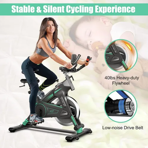 Vista 8 de GYMAX Bicicleta de ejercicio, bicicleta estática de interior con volante de inercia de 40 libras, pantalla LCD, asiento y manillar ajustables
