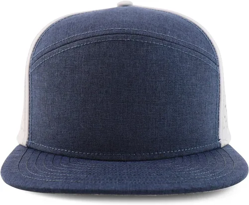 Vista 2 de Trendy Apparel Shop Oversize XXL 6 Panel Camper Style Performance Snapback Cap Azul marino y blanco