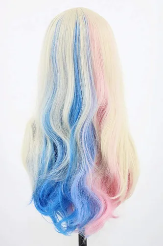 Vista 7 de Topcosplay Peluca rizada para mujer, disfraz de Halloween, cosplay, peluca rubia mezclada, azul, rosa, degradado