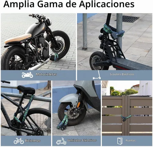 Vista 7 de Candado de cadena para bicicleta con alarma E Scooter Lock alarma antirrobo 110dB 4ft seguridad resistente con cable USB C y 3 llaves para Verde
