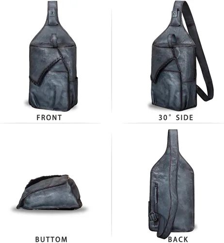 Vista 3 de Bolso de la honda de cuero genuino para los hombres Vintage hecho a mano Crossbody Casual Daypack hombro Satchel