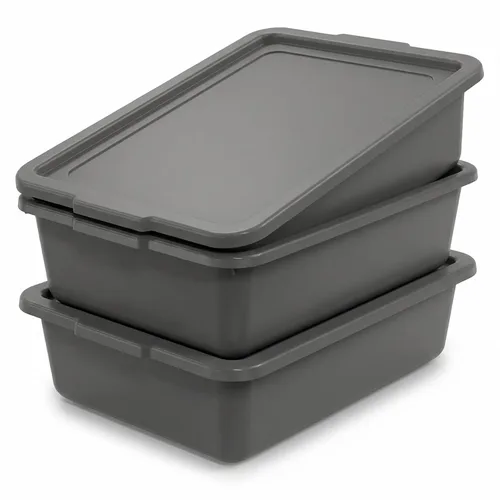 Vista 12 de Caja de 5 tinas de autobús comercial/bolsa de transporte, plástico negro con asas, lavabo 8 litros