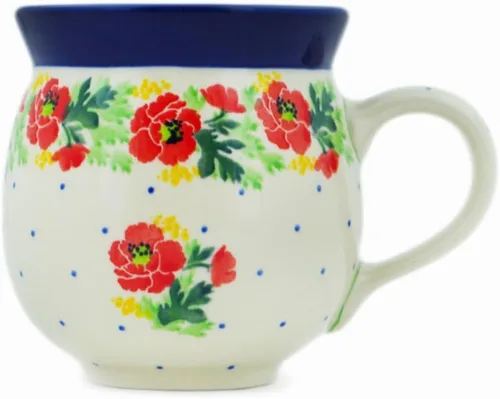 Vista 28 de Auténtica taza de burbujas de cerámica polaca de 13 onzas en diseño amarillo hecho a mano en Bolesławiec Polonia por Ceramika Bona + certificado