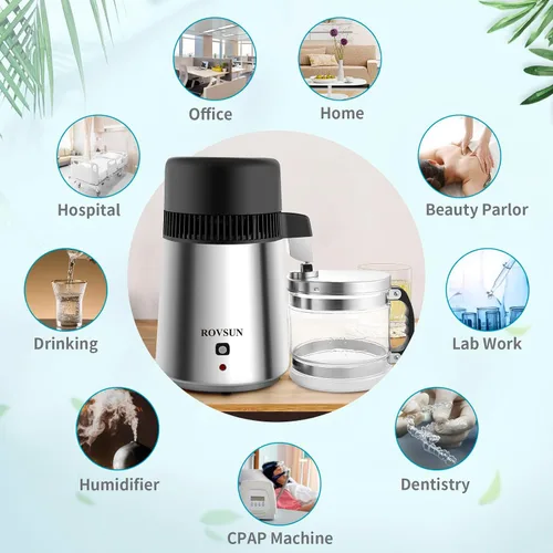 Vista 7 de Bonnlo Destilador de agua de acero inoxidable de 1.1 galones/4L con recipiente de vidrio, máquina de agua destilada de 750 W, destiladores de agua