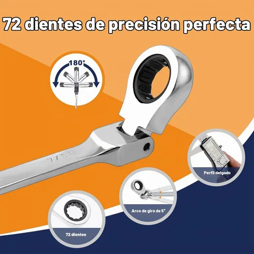 Vista 3 de Juego de Llaves de Trinquete Flexibles 8 piezas 9-17mm Llave Inglesa Anillo de Engranaje Trinquete Combinación Kit de Llaves Flexibles Cabezal Flex