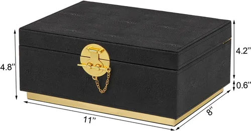 Vista 2 de HofferRuffer Elegante Caja Decorativa de Cuero Sintético, Organizador de Caja de Joyería de Almacenamiento, Soporte Organizador de Cosméticos Grande