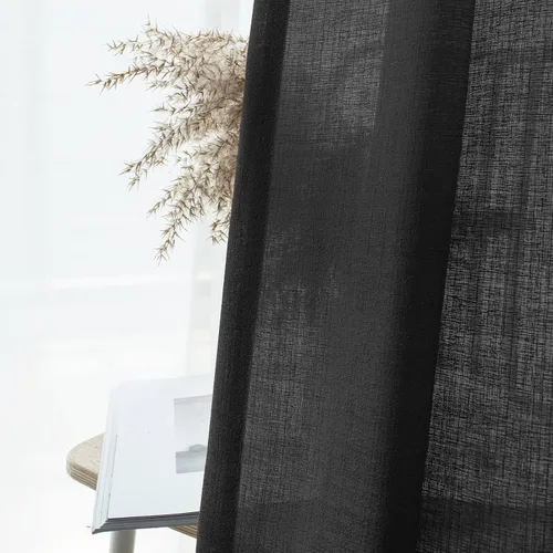 Vista 7 de Melodieux Cortinas Semitransparentes Negras de 63 Pulgadas de Largo para Ventanas Pequeñas de Sala de Estar y Dormitorio con Aspecto de Lino Rústico