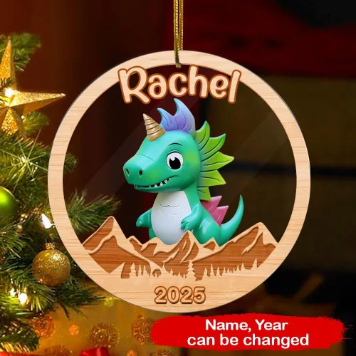 Vista 2 de Adorno de dinosaurio personalizado para niños, niñas, hija, hijo, dinosaurio, decoración artesanal, adornos acrílicos con nombre personalizado