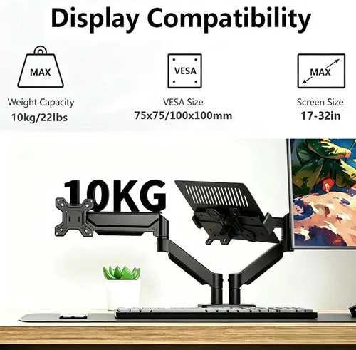 Vista 3 de Dual Monitor Stand, Dual Monitor Arm for 17-32 Inch, Ergonomic Desk Monitor Mount Holds up to 22 lbs,Height Adjustable Swivel Tilt Rotation Space