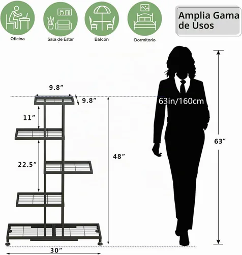 Vista 2 de Twhep Soporte para plantas de hierro de 5 niveles, moderno estante multifuncional para balcón y jardín Macetas negras de 5 niveles 11