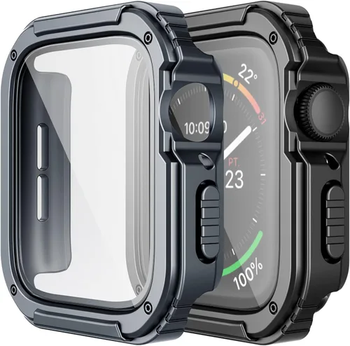 Vista 10 de Adepoy Paquete de 2 fundas resistentes compatibles con Apple Watch de 1.496 pulgadas Series 3/2/1 con protector de pantalla de vidrio templado