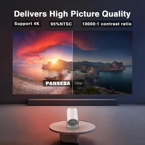 Vista 3 de [Aplicaciones integradas] PANSEBA Mini proyector inteligente ajustable de 270° con WiFi 6 y Bluetooth, proyector de película para exteriores
