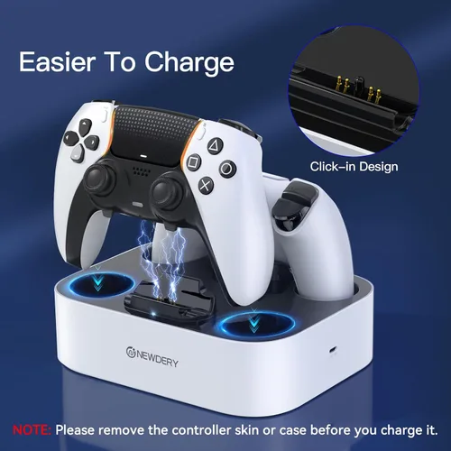 Vista 4 de NEWDERY PS5 Controller Charger Station, Fast Charging Dock for PlayStation 5 Controllers, Single Controller Charger Station + Dual Controller