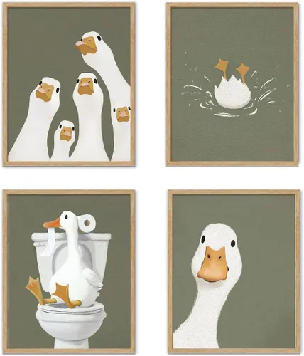 Vista 9 de YZSLA Impresiones divertidas de arte de pared de baño 8x10 Pulgadas sin marco, impresiones de póster de pato retro colorido, decoraciones divertidas