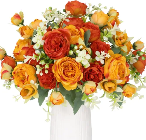 Vista 22 de 2 racimos de flores artificiales de peonía beige, ramo de peonías de seda para bodas, fiestas, centros de mesa, arreglos florales, decoración