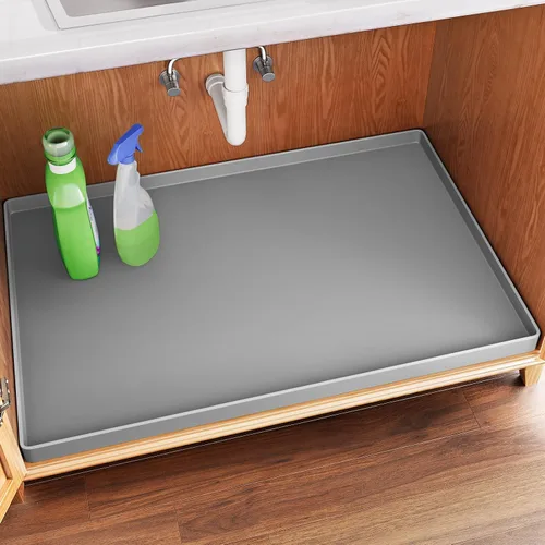 Vista 8 de FLATO Tapete impermeable para debajo del fregadero de 19 x 19 pulgadas, forro para estante de cocina y baño, protector de gabinete, organizadores