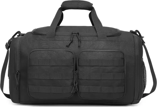 Vista 2 de Wotony Bolsa de lona táctica para hombres, bolsa de lona para gimnasio, viajes, entrenamiento militar de fin de semana, bolsa Molle, Negro, 35 l