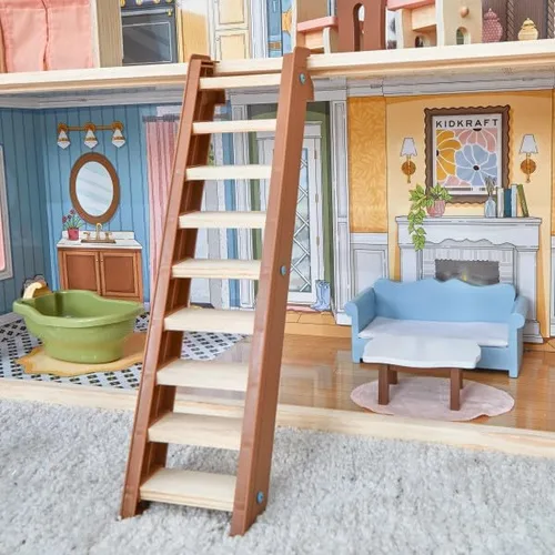 Vista 6 de KidKraft Charlotte Classic - Casa de muñecas de madera con 15 accesorios, para muñecas de 12 pulgadas