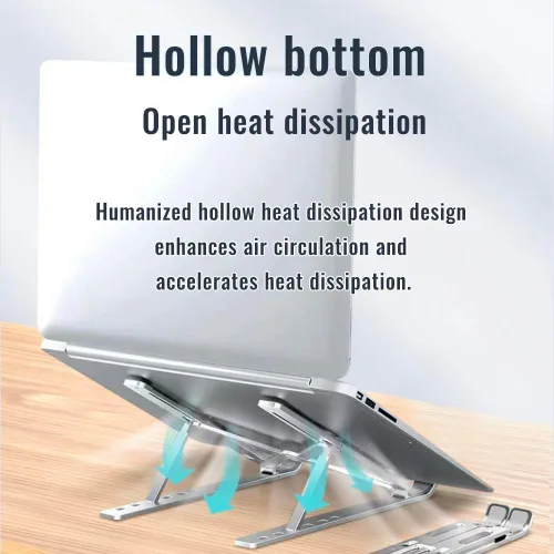 Vista 3 de Soporte para computadora portátil de escritorio, soporte para iPad, aleación de aluminio, plegable portátil, 7 niveles ajustables, ergonómico
