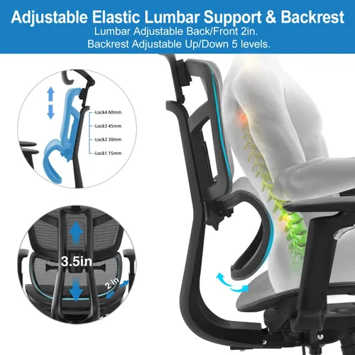 Vista 4 de Silla ergonómica de oficina con respaldo alto, silla de escritorio de oficina en casa, silla de malla con respaldo ajustable, silla de computadora