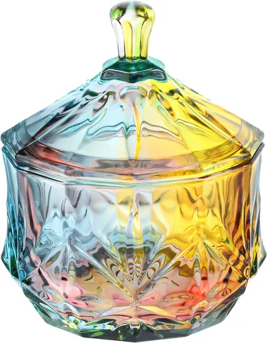 Vista 13 de SOCOSY Tarro de boticario de vidrio transparente en relieve con tapa, Tarro de dulces Tarro de buffet de dulces de boda Caja de joyería de cristal