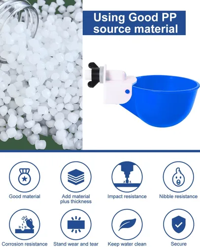 Vista 6 de Vasos para beber pollo (paquete de 8) con broca de 3/8 pulgadas, color azul Automatic Poultry Drinker Feeder Kit for Chickens, Ducks, Turkeys