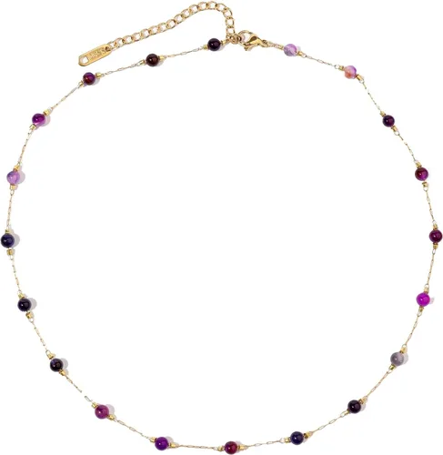 Vista 74 de Gargantilla con cuentas para mujer, chapada en oro de 18 quilates, gargantilla delicada para mujer