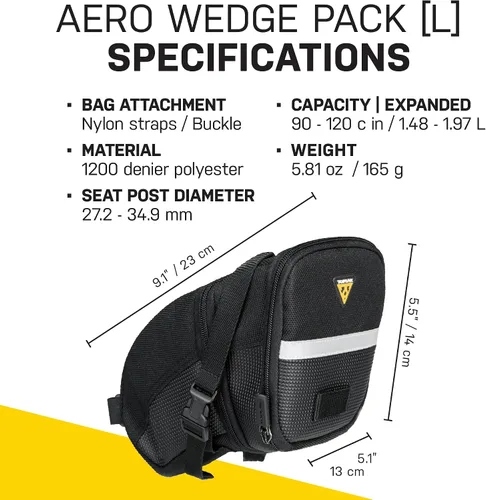 Vista 7 de Topeak TC2262B Aero Wedge Pack con Strap Mount, Grande, Negro