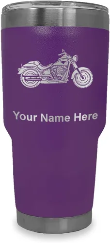 Vista 24 de LaserGram Vaso personalizado de 20 onzas, motocicleta (negro) Regalo grabado para motociclistas, acero inoxidable aislado al vacío, grabado