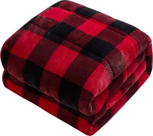 Vista 2 de Manta con peso a cuadros rojos súper suave, 15 libras, 48 x 72 pulgadas, cómoda y acogedora para un sueño reparador