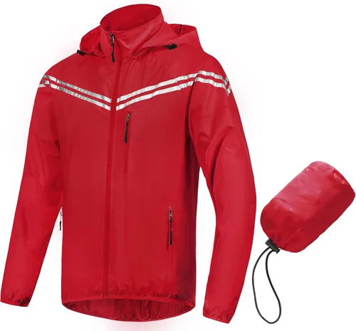 Vista 9 de CREATMO US Chaqueta impermeable plegable para hombre con capucha extraíble Gris
