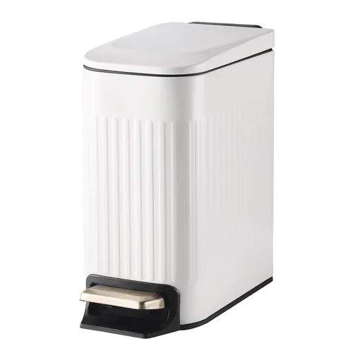 Vista 8 de SYNCVIBE Cubo de basura delgado para baño con tapa de acero inoxidable, bote de basura con cierre suave, cubo de basura con pedal con cubo